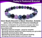 Gemstone 8mm Beads Bracelet - Amethyst, Sodalite & Black Obsidian - Protection & Clarity of Thought