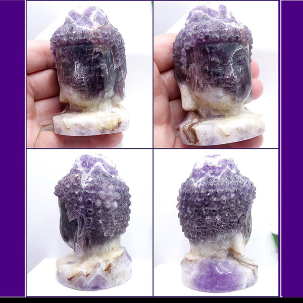 Chevron Amethyst Buddha Head Carving Specimen