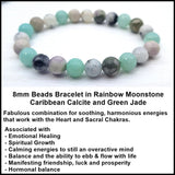 Gemstone 8mm Beads Bracelet - Moonstone, Caribbean Calcite & Jade