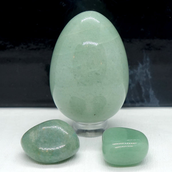 Green Aventurine Egg & Tumblestones - Heart Chakra Stone - Crystal Healing Set for Luck